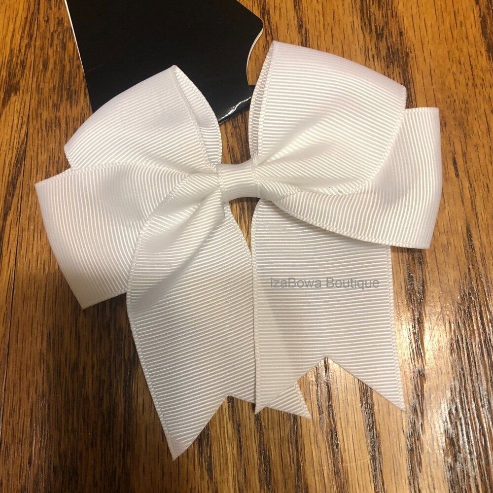 White 4.5" Double Loop Cheer Bow (2)  CB1104  Handmade NWT Boutique